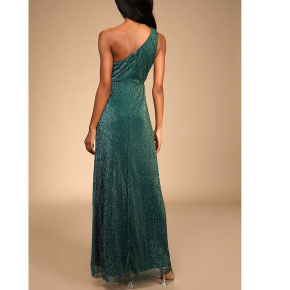 LULU'S M Shiny Teal Green Glamorous Glitz One-Shoulder Neck Maxi Dress NEW B97 - Picture 2 of 8